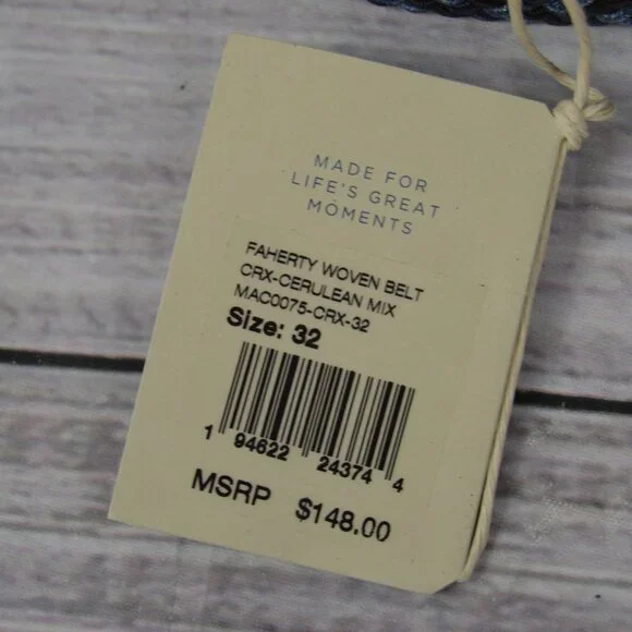 FAHERTY Men's 32 Waist Woven Belt Cerulean Mix Made in USA $148 NEW - Picture 4 of 11